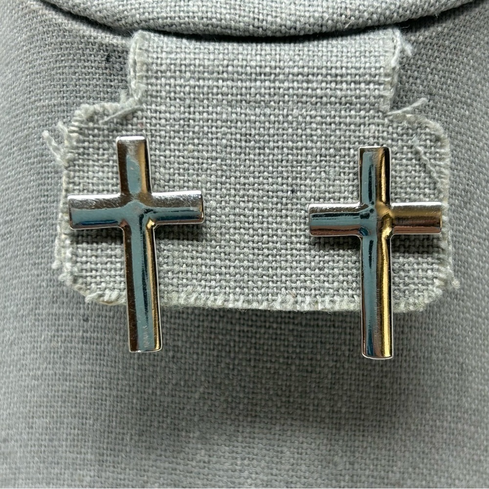Lightweight Silver Tone Religious Classic Cross Stud Earrings